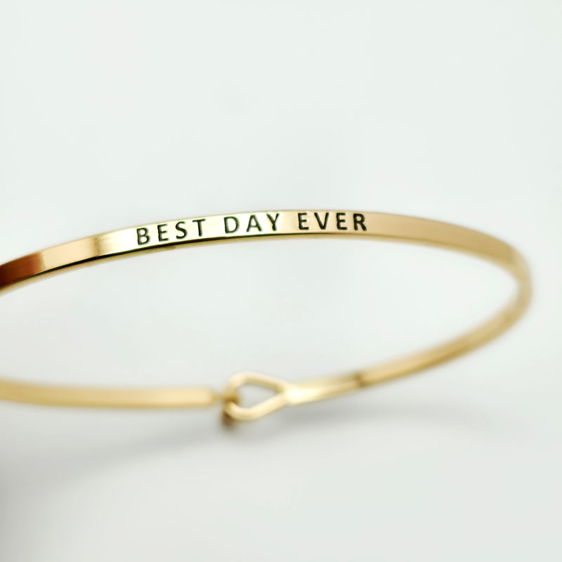 BEST DAY EVER Inspirational Message Bracelet Positive Message Engraved Thin Bangle - Jewelry