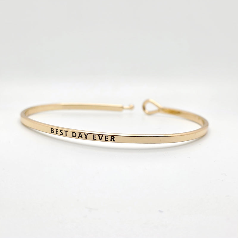 BEST DAY EVER Inspirational Message Bracelet Positive Message Engraved Thin Bangle - Jewelry