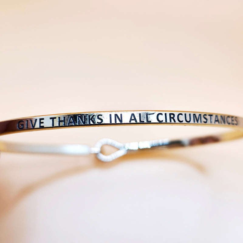 GIVE THANKS IN ALL CIRCUMSTANCES Inspirational Message Bracelet Positive Message Engraved Thin Bangle - Jewelry