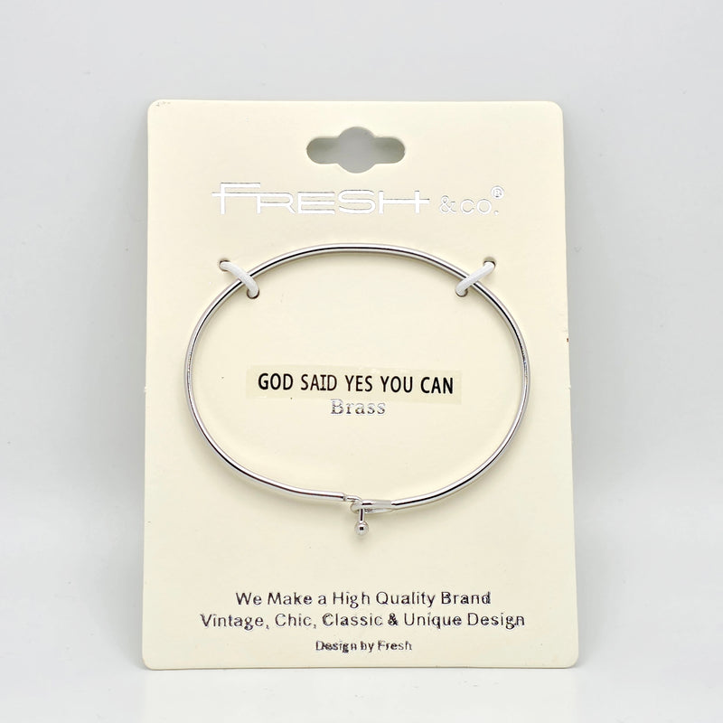 GOD SAID YES YOU CAN Inspirational Message Bracelet Positive Message Engraved Thin Bangle - Jewelry
