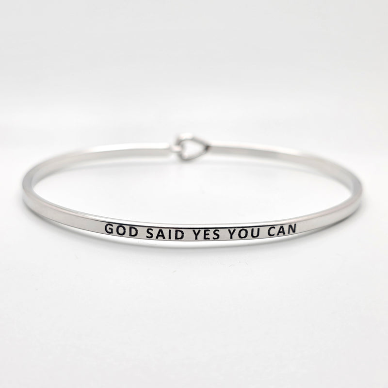 GOD SAID YES YOU CAN Inspirational Message Bracelet Positive Message Engraved Thin Bangle - Jewelry