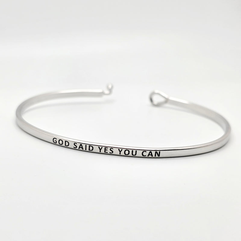 GOD SAID YES YOU CAN Inspirational Message Bracelet Positive Message Engraved Thin Bangle - Jewelry