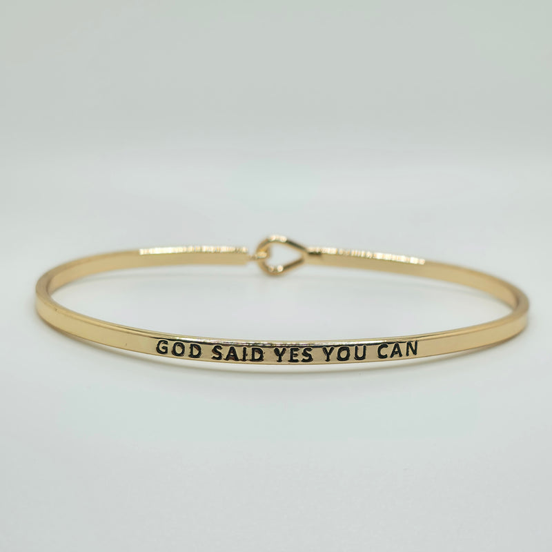 GOD SAID YES YOU CAN Inspirational Message Bracelet Positive Message Engraved Thin Bangle - Jewelry