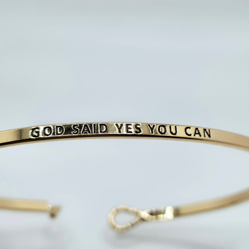 GOD SAID YES YOU CAN Inspirational Message Bracelet Positive Message Engraved Thin Bangle - Jewelry