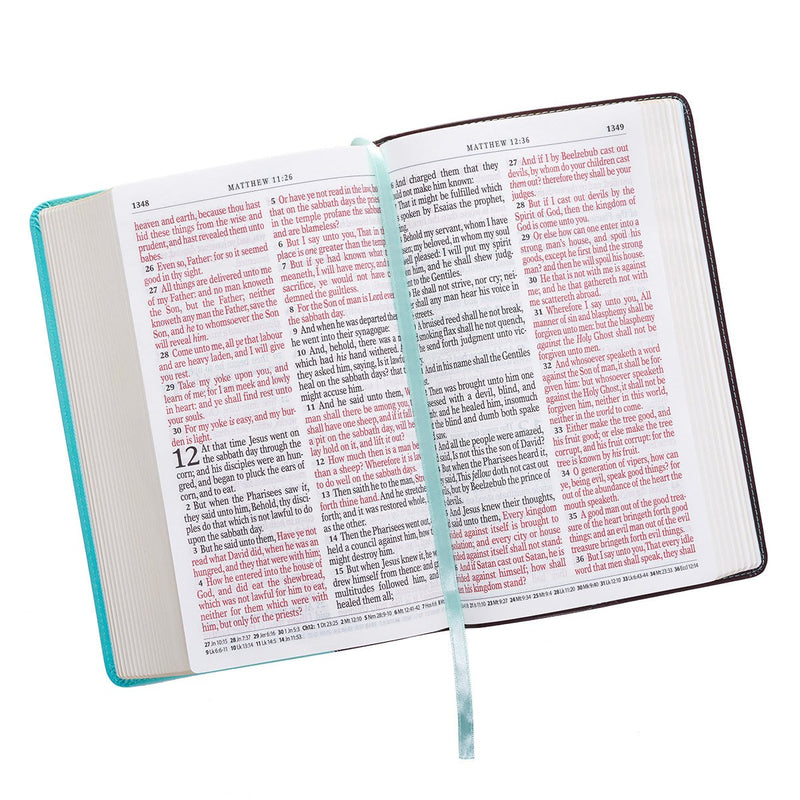 KJV Holy Bible, Giant Print Standard Size, Teal and Brown Faux Leather w/Ribbon Marker, Red Letter, King James Version
