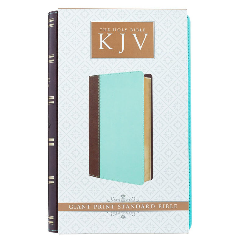KJV Holy Bible, Giant Print Standard Size, Teal and Brown Faux Leather w/Ribbon Marker, Red Letter, King James Version