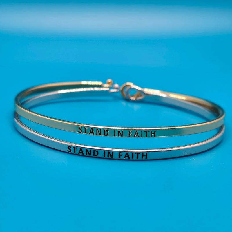 STAND IN FAITH Inspirational Message Bracelet Positive Message Engraved Thin Bangle - Jewelry