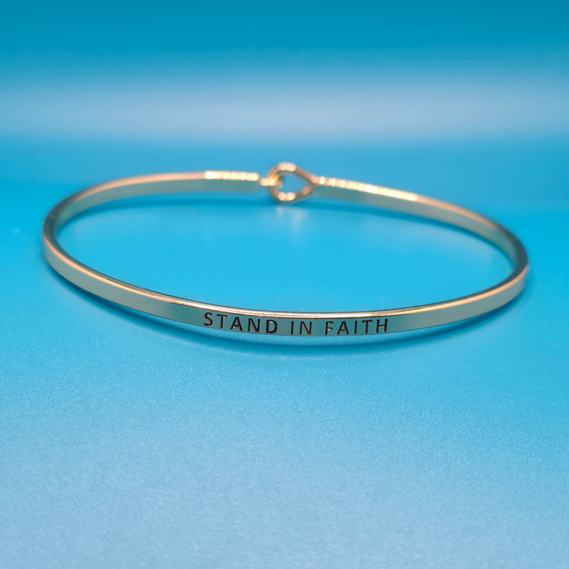 STAND IN FAITH Inspirational Message Bracelet Positive Message Engraved Thin Bangle - Jewelry