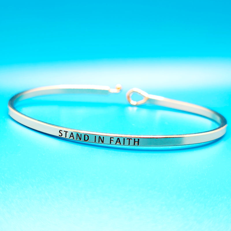 STAND IN FAITH Inspirational Message Bracelet Positive Message Engraved Thin Bangle - Jewelry