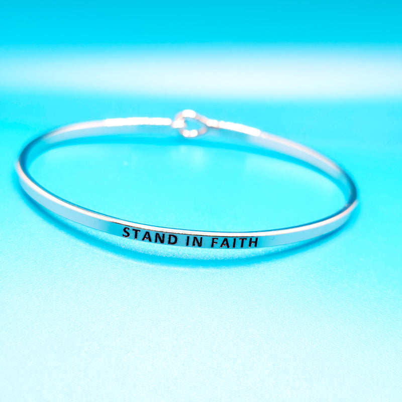 STAND IN FAITH Inspirational Message Bracelet Positive Message Engraved Thin Bangle - Jewelry