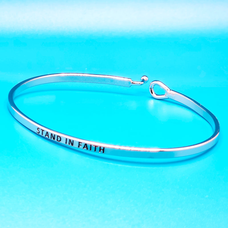 STAND IN FAITH Inspirational Message Bracelet Positive Message Engraved Thin Bangle - Jewelry