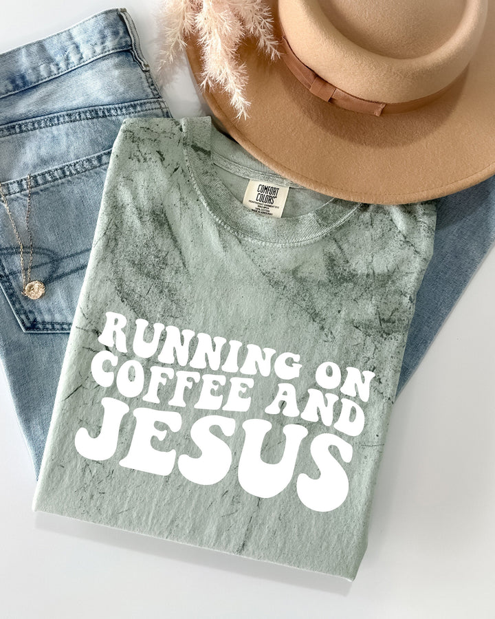 Running On Coffee and Jesus Comfort Colors T-Shirt, Christian Faith Gift