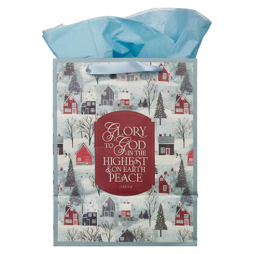 Glory to God Winter Village Large Portrait Gift Bag - Luke 2:14