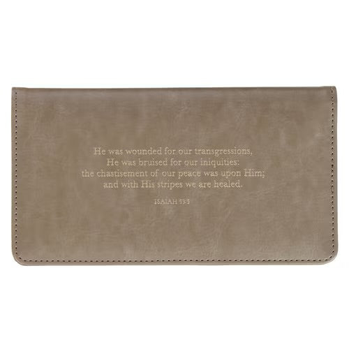 Amazing Grace Taupe Faux Leather Checkbook Wallet - Isaiah 53:3