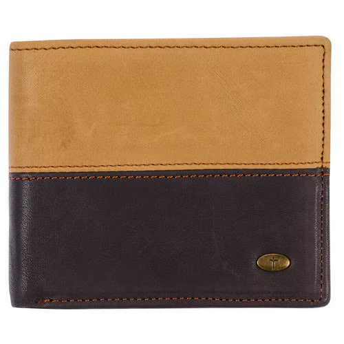 Two-tone Dark Brown and Camel Tan Leather Wallet with Cross Badge