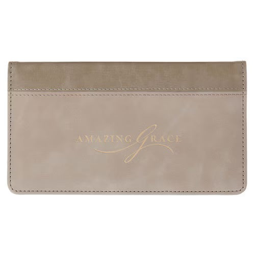 Amazing Grace Taupe Faux Leather Checkbook Wallet - Isaiah 53:3