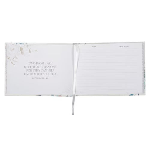 Mr. &amp; Mrs. Peachy-pink Floral Faux Leather Medium Wedding Guest Book - 1 John 4:19