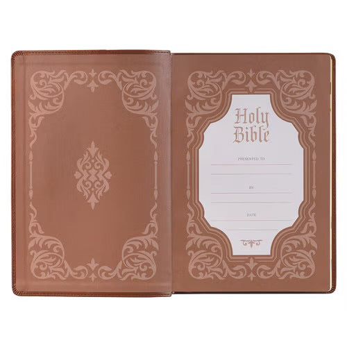 Antiqued Brown Faux Leather Large Print Thinline King James Version Bible with Thumb Index