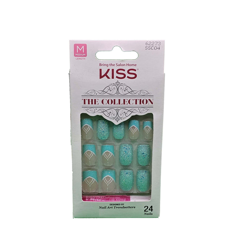 KISS The Collection Blue-Green Sparkly Medium Length Nails