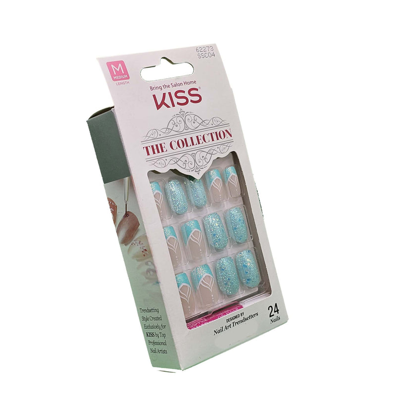 KISS The Collection Blue-Green Sparkly Medium Length Nails