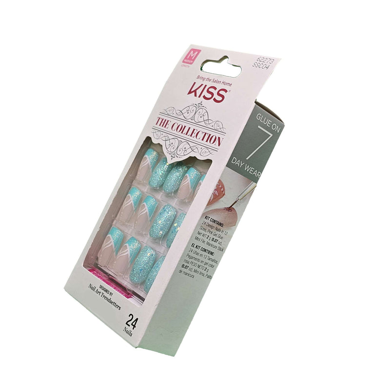 KISS The Collection Blue-Green Sparkly Medium Length Nails