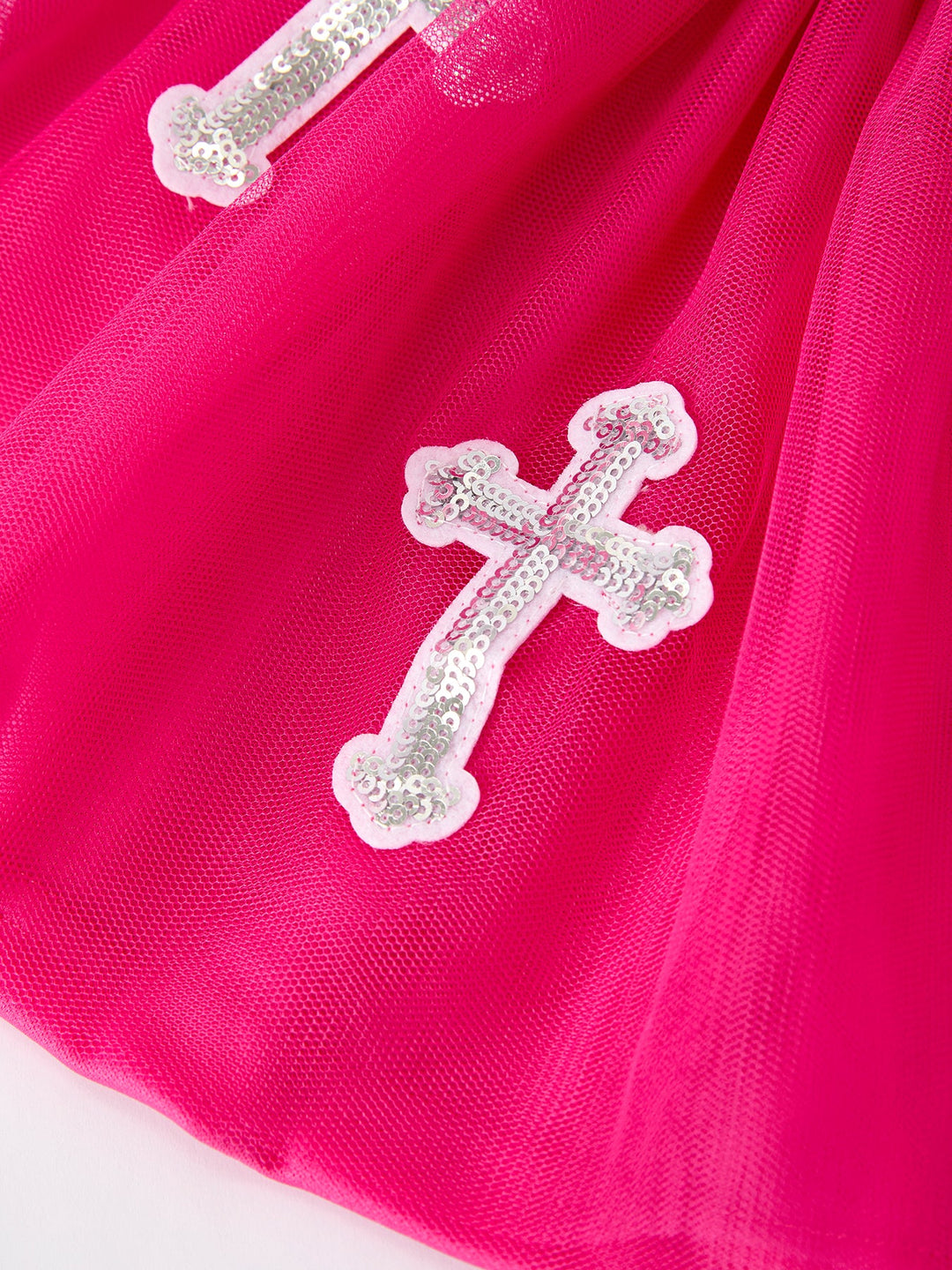 Girls Christian Outfit – Long Sleeve Faith Top &amp; Pink Cross Mesh Skirt