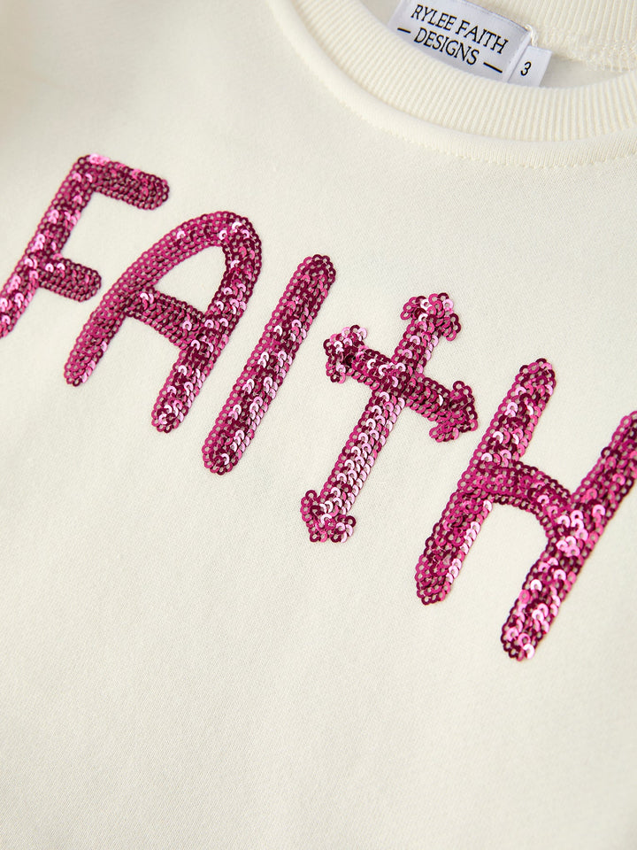 Girls Christian Outfit – Long Sleeve Faith Top &amp; Pink Cross Mesh Skirt