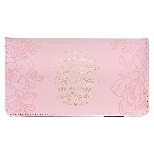 Find Refuge Pink Faux Leather Checkbook Wallet - Psalm 91:4