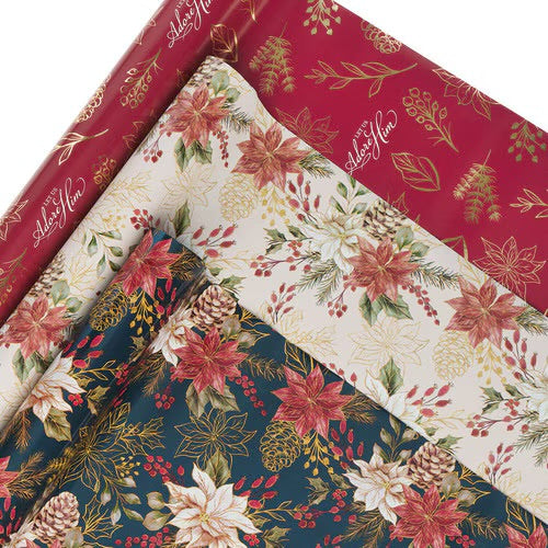 Adore Him Poinsettia Wrapping Paper Set