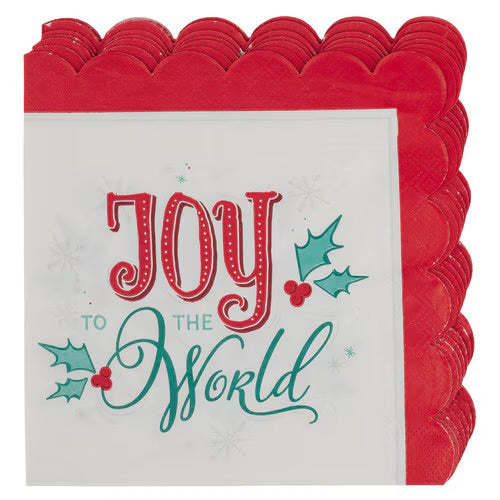 Joy to the World Red Scalloped Paper Napkin Set