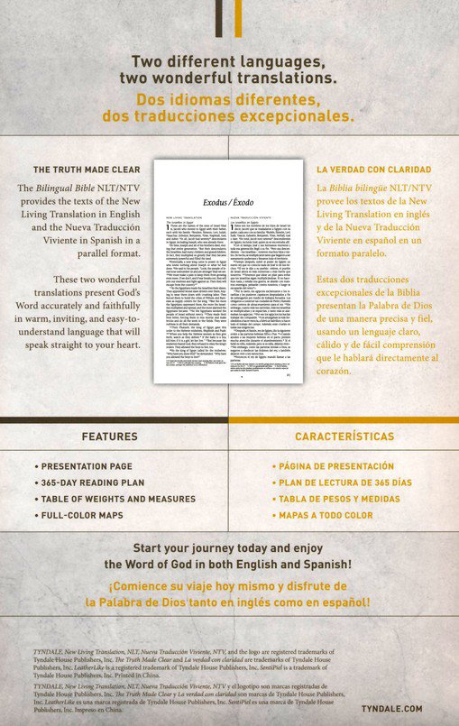 Biblia Bilingue NLT/NTV, Piel Imitada, Cafe (NLT/NTV Bilingual Bible, LeatherLike, Brown)