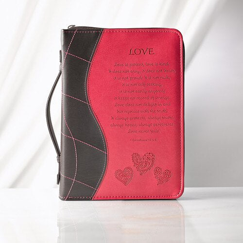 Love Pink Faux Leather Bible Cover - 1 Corinthians 13:4-8