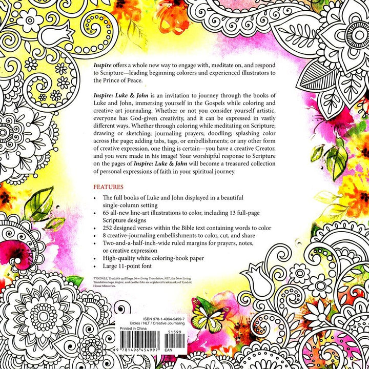 Inspire: Luke &amp; John Coloring &amp; Creative Journaling through Luke &amp; John by New Living Translation and Tyndale