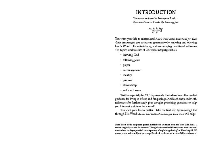 Know Your Bible Devotions for Teen Girls Paperback