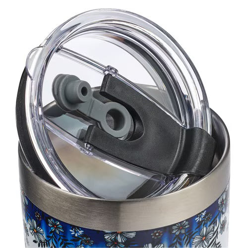 Be Still &amp; Know Blue Floral Stainless Steel Travel Mug with Reusable Stainless Steel Straw - Psalm 46:10