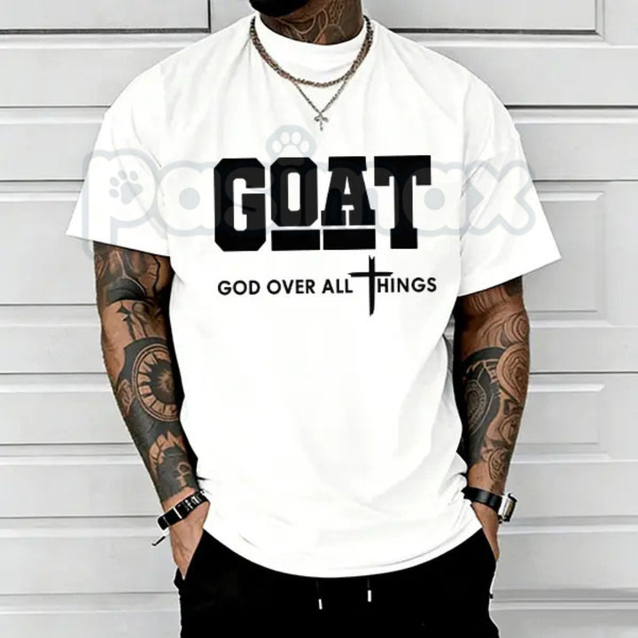 "GOAT" God Over All Things T-Shirt – Christian Streetwear Graphic Tee, Premium 100% Cotton Faith-Based Top, Soft Lived-In Heavyweight Modern Worship Shirt, Made in USA