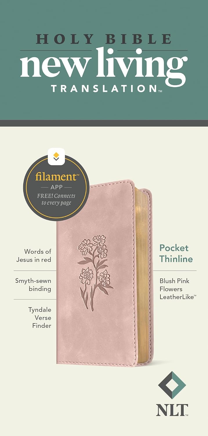 NLT Pocket Thinline Bible, Filament Enabled (LeatherLike, Blush Pink Flowers, Red Letter)