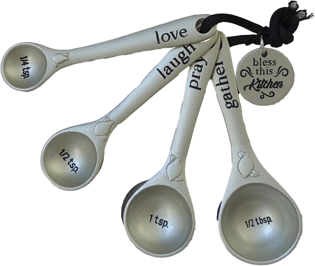 Kitchen Prayer - Metal Measuring Spoon Set, Set of 4 Measuring Spoons Gift Set for Christian Men and Women