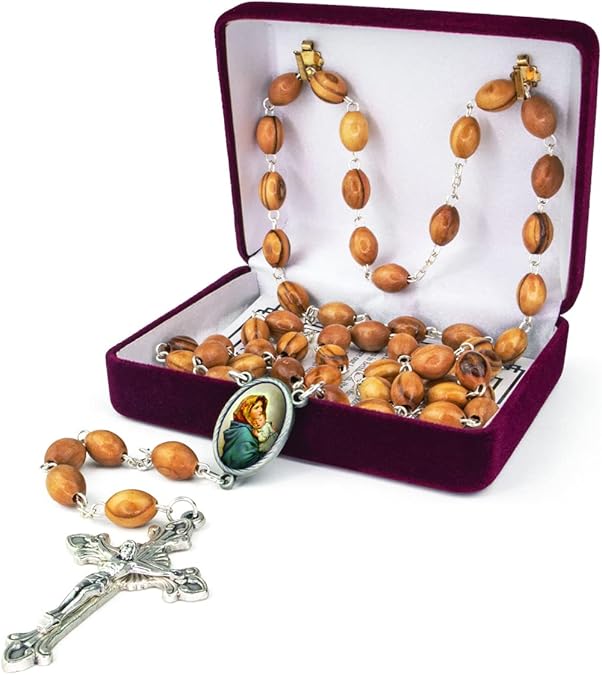 Mother Mary &amp; Child Jesus Olive Wood Rosary