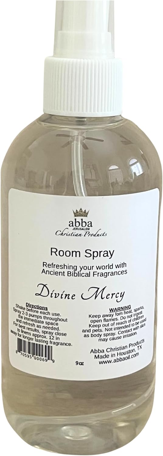 Divine Mercy Room Spray 9oz Bottle (Sweet Olive/Orange Citrus/Biblical Herbs &amp; Spices) - ABBA Oil - ABBA Jerusalem