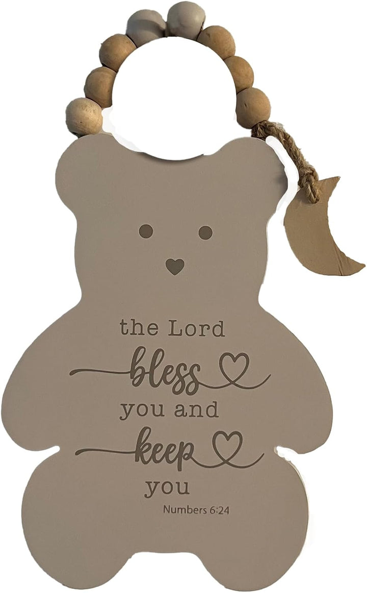 Bear Wooden Doorknob Hanger for Nursery, Bible Verse Christian Nursery Decor, 6 by 4.4 Inches, by Abbey + CA Gift