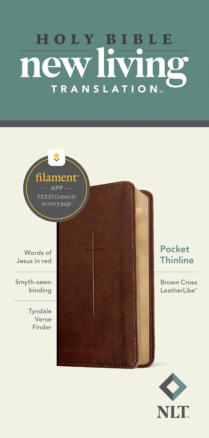 NLT Pocket Thinline Bible, Filament Enabled (LeatherLike, Brown Cross, Red Letter)
