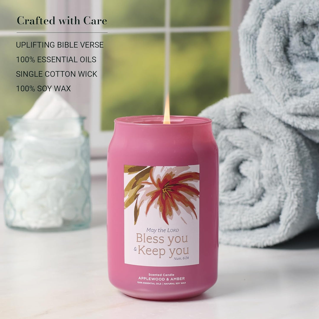 Bless You and Keep You Applewood and Amber Scented Candle in a Glass Jar - Numbers 6:24