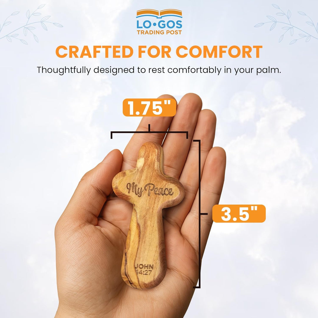 Laser Engraved Olive Wood Comfort Cross, My Peace, John 14:27