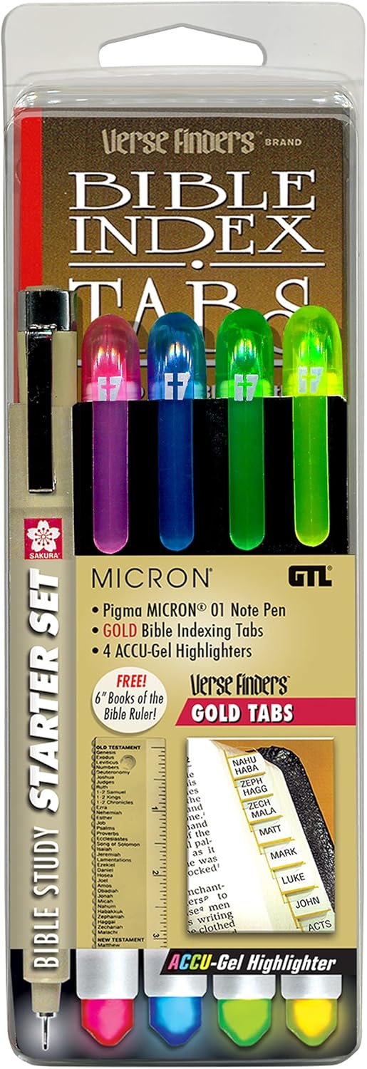 Accu-Gel &amp; Pigma Micron Bible Study Starter Sets with Gold Verse Finder Bible Tabs