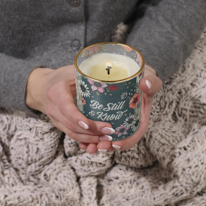 Be Still Teal Botanical Calming Breeze Scented Candle in a Glass Jar - Psalm 46:10