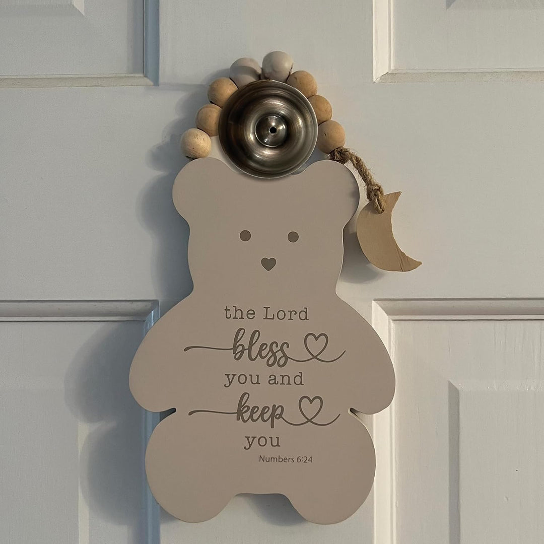 Bear Wooden Doorknob Hanger for Nursery, Bible Verse Christian Nursery Decor, 6 by 4.4 Inches, by Abbey + CA Gift