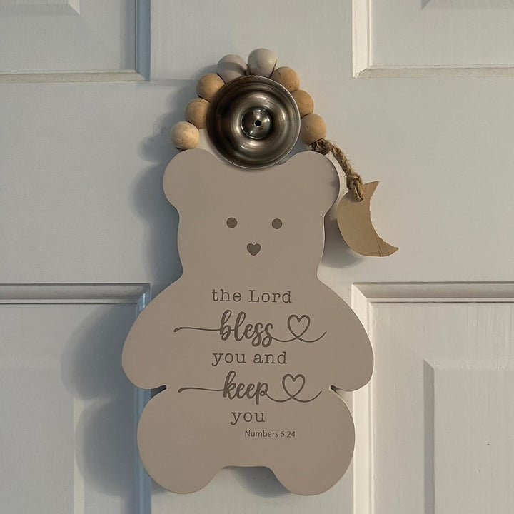 Bear Wooden Doorknob Hanger for Nursery, Bible Verse Christian Nursery Decor, 6 by 4.4 Inches, by Abbey + CA Gift