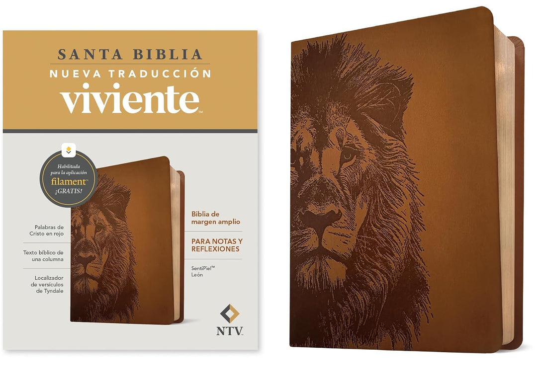 Biblia de Margen Amplio NTV Con Filament Sentipiel, León, Índice, Letra Roja