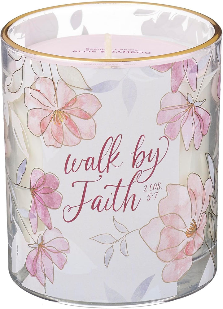 Walk by Faith Pink Aloe Bamboo Scented Candle in A Glass Jar - 2 Corinthians 5:7